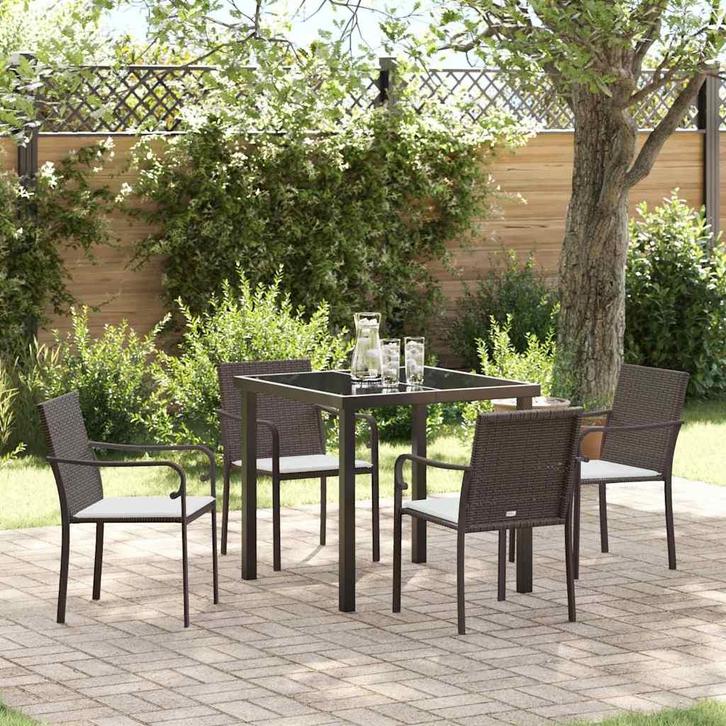 vidaXL Tuin Eettafel Set 5 pcs Bruin en Zwart PE Riet, Jardin & Terrasse, Ensembles de jardin, Envoi