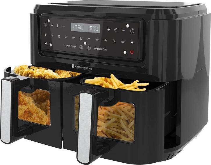 2dekans | KitchenBrothers Airfryer XXL - 2x 4.5L - 2400W -, Huis en Inrichting, Schoonmaakartikelen, Ophalen of Verzenden
