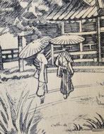 Originale Oriëntaalse Toile de Jouy stof blauw en wit -