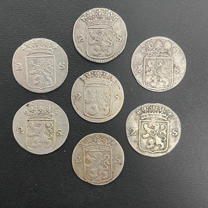 Nederland. LOT van 7x 2 stuiver munten vanaf jaar: 1744, Postzegels en Munten, Munten | Nederland