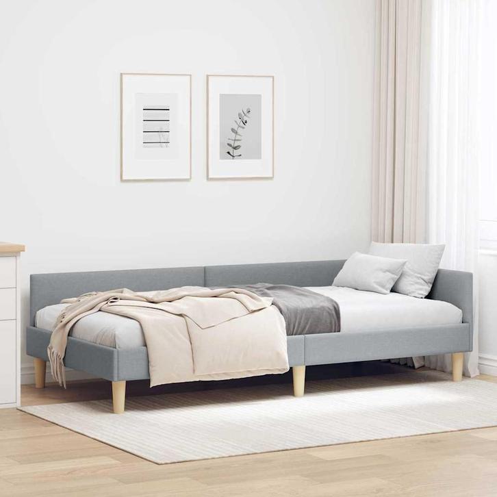 vidaXL Hoek Bed Frame Lichtgrijs 90 x 190 cm Stof, Huis en Inrichting, Slaapkamer | Bedden, Nieuw, Verzenden