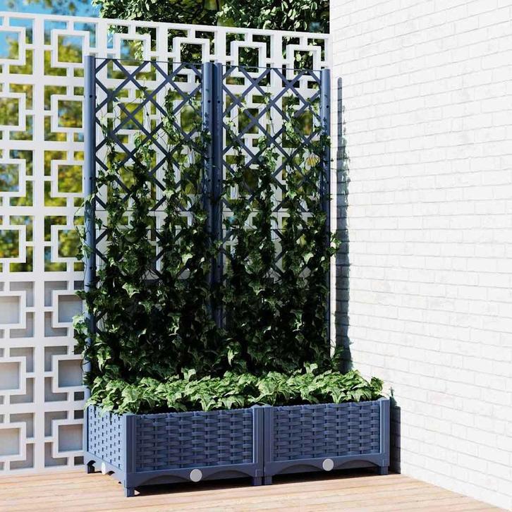 vidaXL Plantenbak met trellis blauwgrijs 80x40x121,5 cm PP, Jardin & Terrasse, Pots de fleurs, Envoi