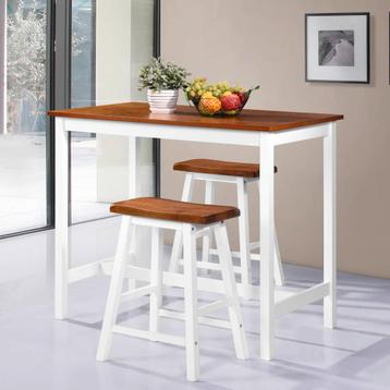 vidaXL 3-delige Bartafel en -krukkenset massief hout, Verzenden