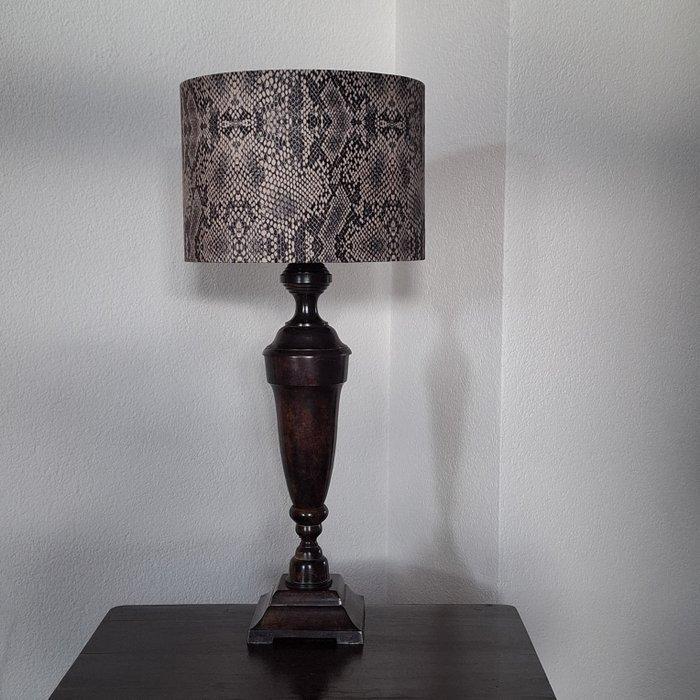 Tafellamp - Metaal mahonielook - XL lamp+kap slangenprint, Antiek en Kunst, Curiosa en Brocante