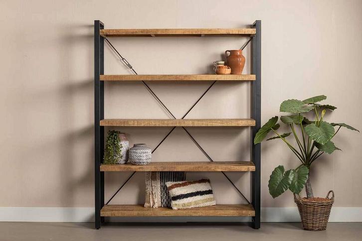 Boekenkast Mangohout Donovan 160 cm, Huis en Inrichting, Kasten | Boekenkasten, Nieuw, Verzenden