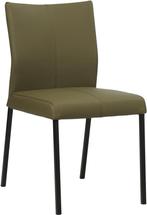 Olijfgroene leren moderne eetkamerstoel - poot vierkant, Huis en Inrichting, Stoelen, Overige kleuren, Nieuw, Leer, Ophalen of Verzenden