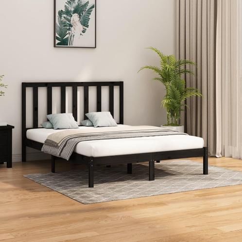 vidaXL Cadre de lit Noir Bois massif 160x200 cm, Maison & Meubles, Chambre à coucher | Lits, Neuf, Envoi