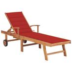 vidaXL Chaise longue avec coussin rouge Bois de teck, Tuin en Terras, Verzenden