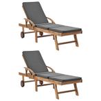 vidaXL Chaises longues et coussins 2pcs Bois de teck, Jardin & Terrasse, Verzenden, Neuf