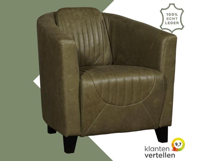 Leren fauteuil Press Special - Vintage Olive (olijf/groen), Huis en Inrichting, Fauteuils, 50 tot 75 cm, 75 tot 100 cm, Nieuw