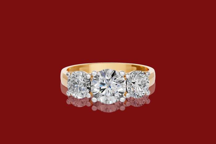 Ring - 14 karaat Geel goud - 3.00ct. tw. Diamant (Lab-grown), Handtassen en Accessoires, Ringen