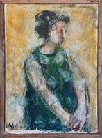 Emanule Cappello (1936) - Ritratto femminile in abito verde, Antiek en Kunst