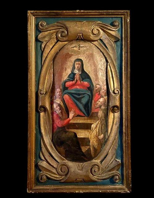 Scuola lombarda (XVI-XVII) - Madonna con apostoli e venuta, Antiquités & Art, Art | Peinture | Classique