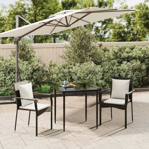 vidaXL 3-delige Tuinset met kussens poly rattan zwart, Tuin en Terras, Tuinsets en Loungesets, Tuinset, Nieuw, Verzenden