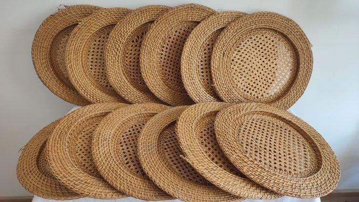 Onderbord (12) - Zeer grote borden - Bamboe, canework,, Antiek en Kunst, Kunst | Designobjecten