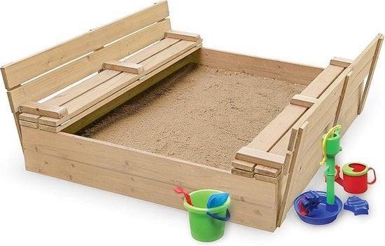 Zandbak met deksel & zitje - opvouwbare deksel - 120 x 12..., Kinderen en Baby's, Speelgoed | Buiten | Zandbakken, Nieuw, Ophalen of Verzenden