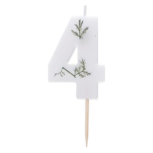 Witte Kaars 4 Jaar Gebladerd 5cm, Hobby en Vrije tijd, Feestartikelen, Nieuw, Verzenden