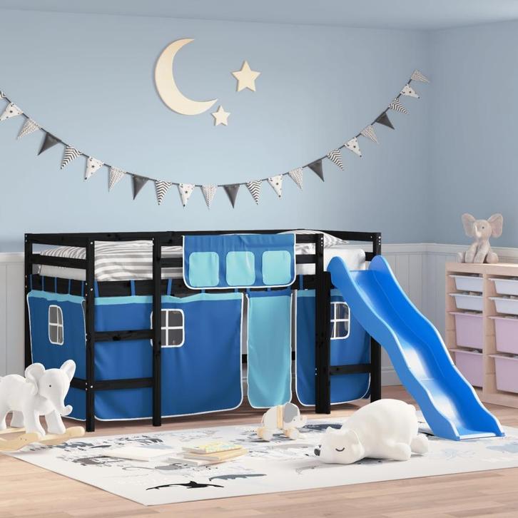 vidaXL Kinderhoogslaper met gordijnen 80x200 cm grenenhout, Huis en Inrichting, Slaapkamer | Bedden, Nieuw, Verzenden