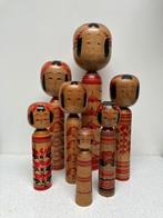 9 different style vintage traditional japanese kokeshi dolls