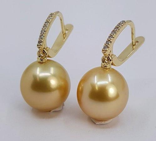 Oorbellen - 14 karaat Geel goud -  0.11ct. tw. - 11x12mm, Handtassen en Accessoires, Oorbellen