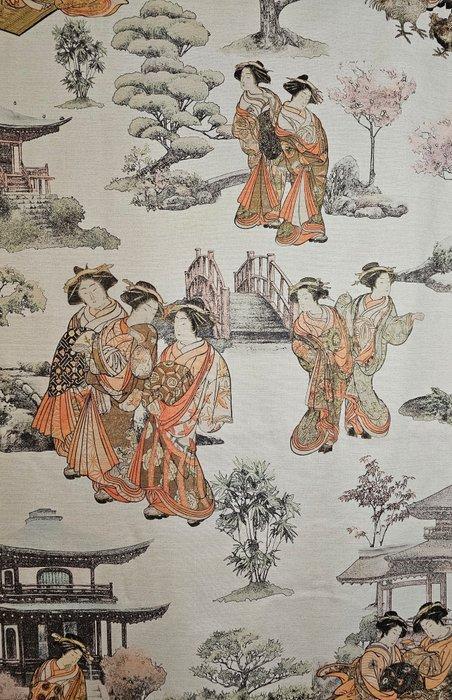 Nieuwe exclusieve oosterse stof met geisha-lithografieën -, Antiek en Kunst, Antiek | Tapijten, Tafelkleden en Textiel