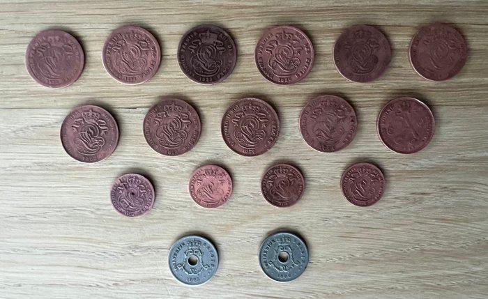 België. Lot van 17 Belgische koperen munten (Zonder, Timbres & Monnaies, Monnaies | Pays-Bas