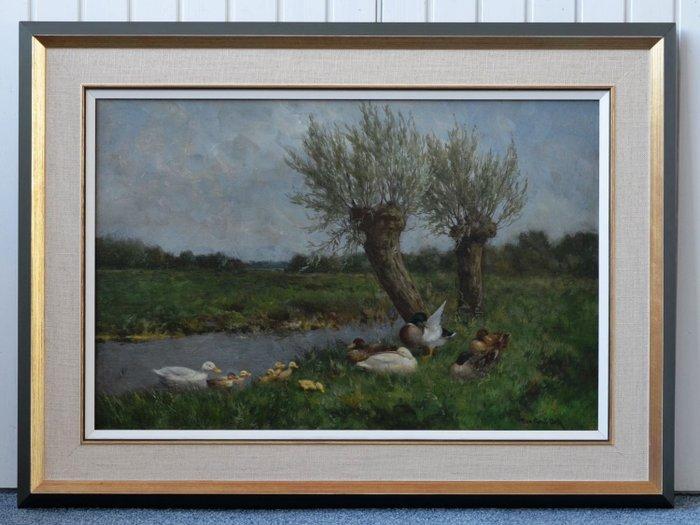 Constant Artz (1870-1951) - Eenden en een woerd met kuikens, Antiek en Kunst, Kunst | Schilderijen | Klassiek