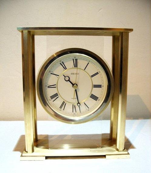 Pendule d’officier - Seiko vintage - plexiglas plaqué or en, Antiquités & Art, Antiquités | Horloges
