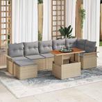 vidaXL 8-delige tuin eetset met kussens in beige poly riet, Tuin en Terras, Verzenden, Nieuw