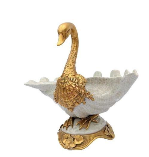 Schaal - Brons, Porselein - Swan, Antiek en Kunst, Curiosa en Brocante