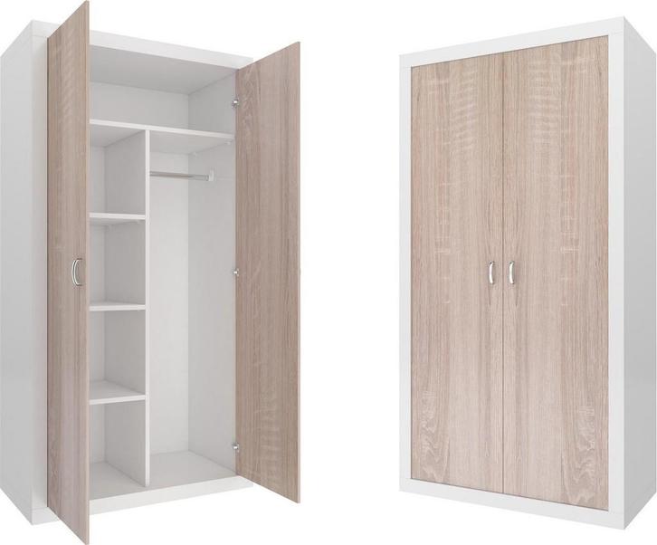Kledingkast - 90x190x50 cm - wit/Pijnboom - 5 schappen -..., Huis en Inrichting, Kasten | Kleerkasten, Nieuw, Ophalen of Verzenden