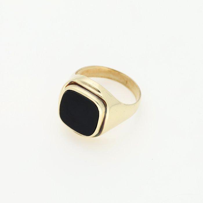Bague - 8 carats Or jaune Onyx - Zegelring, Handtassen en Accessoires, Ringen