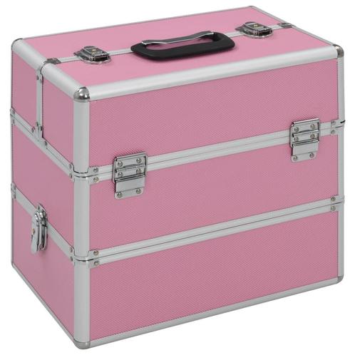 vidaXL Make-up koffer 37x24x35 cm aluminium roze, Handtassen en Accessoires, Toilettassen, Nieuw, Verzenden