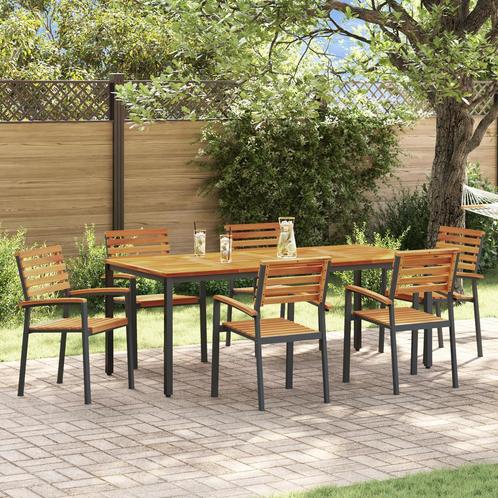vidaXL 7-delige tuinset met eettafel van massief acaciahout, Tuin en Terras, Tuintafels, Nieuw, Verzenden
