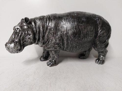 Beeld, hippopotamus (hippo) in silver bronze finish - 24 cm, Antiek en Kunst, Curiosa en Brocante