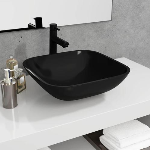 vidaXL Wasbak 42x42x14 cm glas zwart, Doe-het-zelf en Bouw, Sanitair, Nieuw, Verzenden