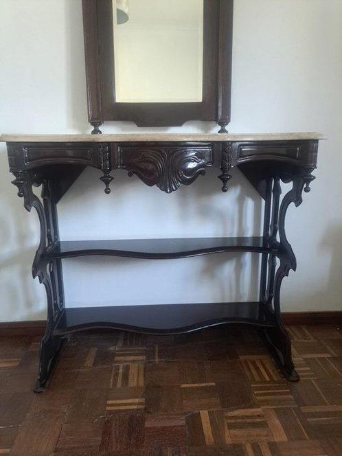 Credência antiga em madeira e mármore. Estilo romântico. -, Antiek en Kunst, Curiosa en Brocante