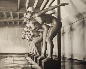 Michael Joseph - Pool ladies, poised to dive – framed in a