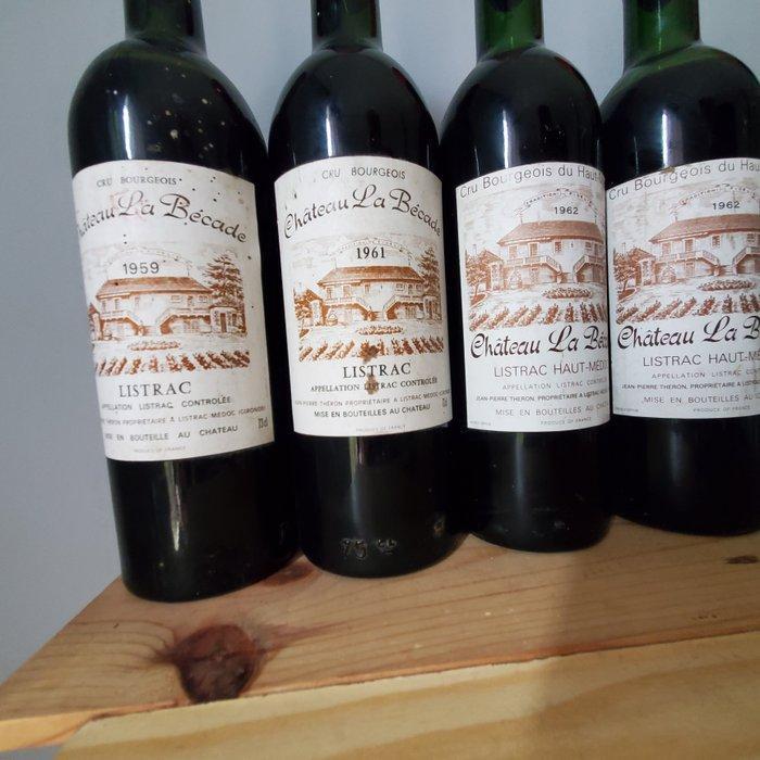 1959 , 1961, 1962 x 2 & 1970 Chateau la Becade - Haut-Médoc, Verzamelen, Wijnen