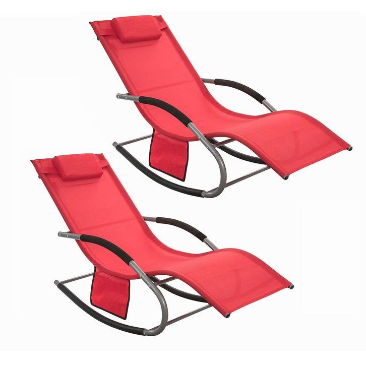 2dekans | SoBuy OGS28-Rx2 Ligstoelen Set van 2 – Rood –, Tuin en Terras, Tuinsets en Loungesets, Ophalen of Verzenden