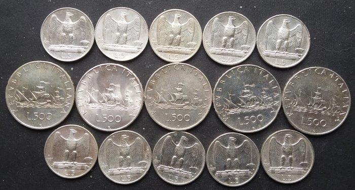 Italië. 500 Lire argento + 5 Lire Aquilotto (15 monete), Postzegels en Munten, Munten | Europa | Niet-Euromunten