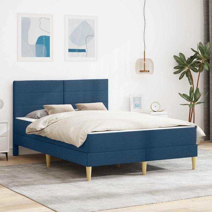 vidaXL Bedframe Blauw 120 x 190 cm Polyester, Huis en Inrichting, Slaapkamer | Matrassen en Bedbodems, Nieuw, Verzenden