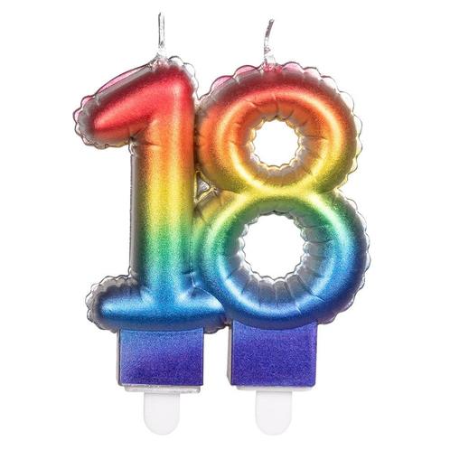 Regenboog Kaars 18 Jaar 8cm, Hobby en Vrije tijd, Feestartikelen, Nieuw, Verzenden