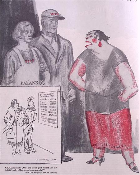 Spotprent over de moraal van de Telegraaf-dame (lijst optie), Antiek en Kunst, Kunst | Litho's en Zeefdrukken, Verzenden