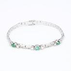 Armband - 14 karaat Witgoud Diamant (Natuurlijk)  - Smaragd