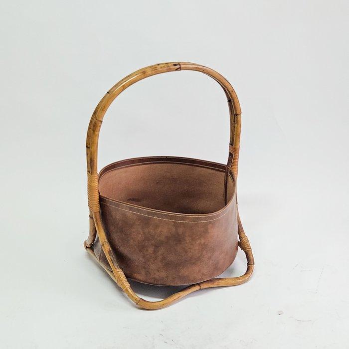 Mand - opbergdoos - Hout, Rattan, Leder -, Antiek en Kunst, Kunst | Designobjecten