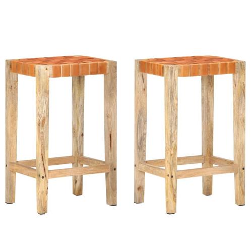 vidaXL Barkrukken 2 st 75 cm echt leer bruin, Huis en Inrichting, Barkrukken, Nieuw, Verzenden