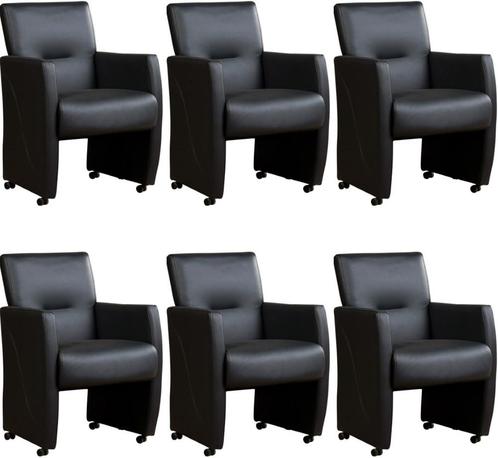 Set van 6 Donkerblauwe leren moderne eetkamerfauteuils -, Huis en Inrichting, Stoelen, Overige kleuren, Vijf, Zes of meer stoelen