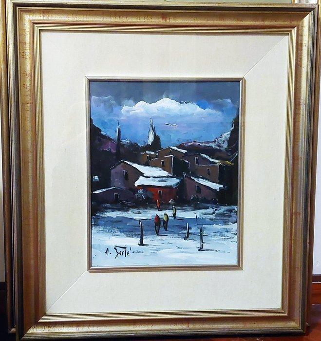 Antonio Bertè (1936-2009) - Paesaggio invernale, Antiek en Kunst, Kunst | Schilderijen | Klassiek