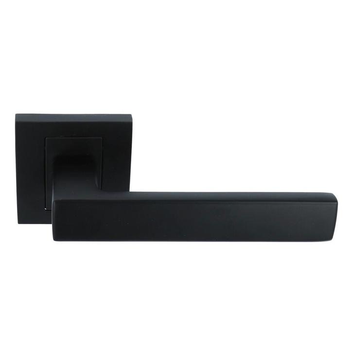 Deurklink Wolf mat zwart op vierkant rozet, Doe-het-zelf en Bouw, Hang- en Sluitwerk, Klink of Kruk, Nieuw, Overige materialen